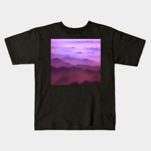 Misty Mountains - unearthly landscape with mountain peaks in pink and purple (airbrush style) Kids T-Shirt by AtlasMirabilis